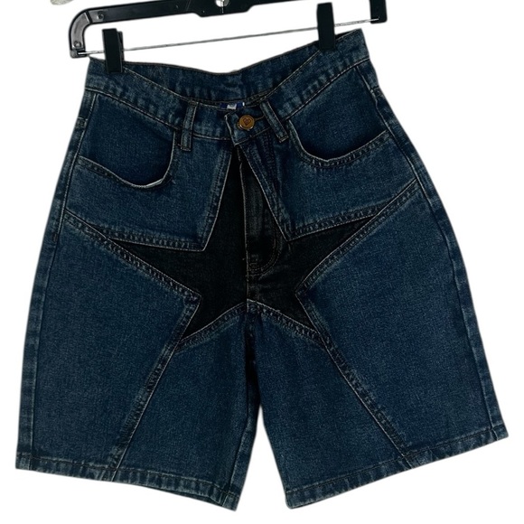 NWT Aelfric Eden Black Star Blue  Denim Jeans Jorts Shorts Streetwear Size 26/2 - Picture 5 of 16